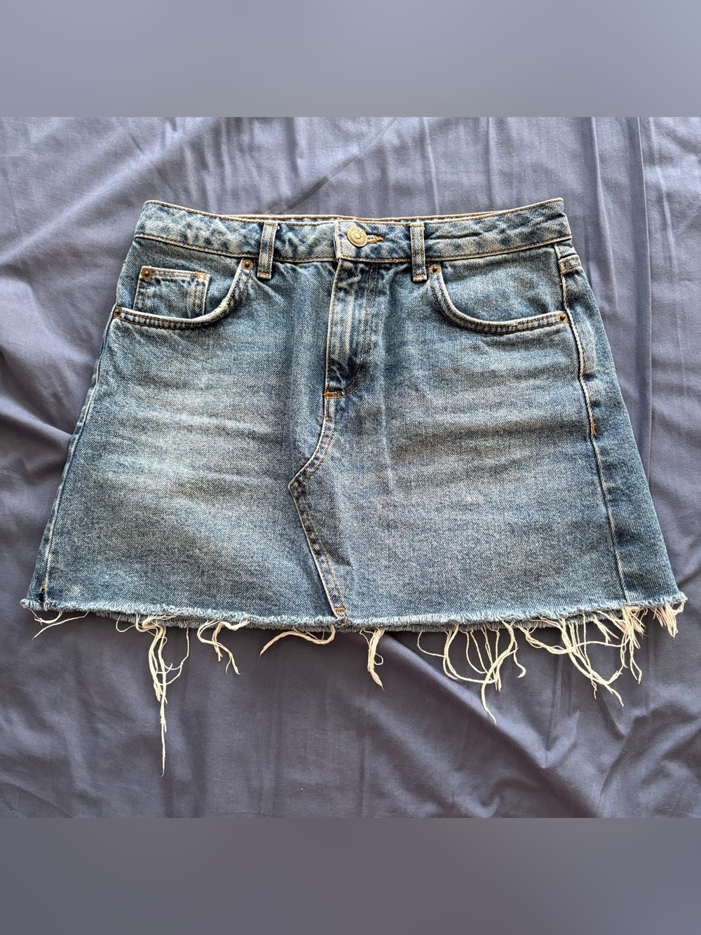 Classic Blue Denim Mini Skirt with Raw Hem
